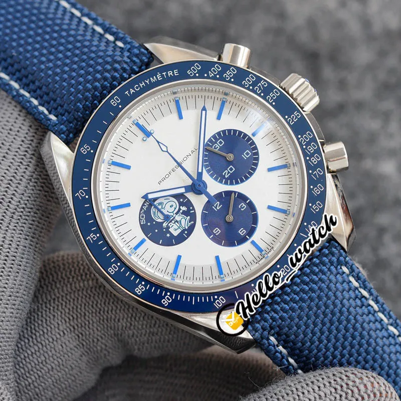 42mm Professional Moon Watches Prize 50Th Anniversary Mens Watch White Dial 310 32 42 50 02 001 OS Quartz Chronograph Blue Nylon L240w