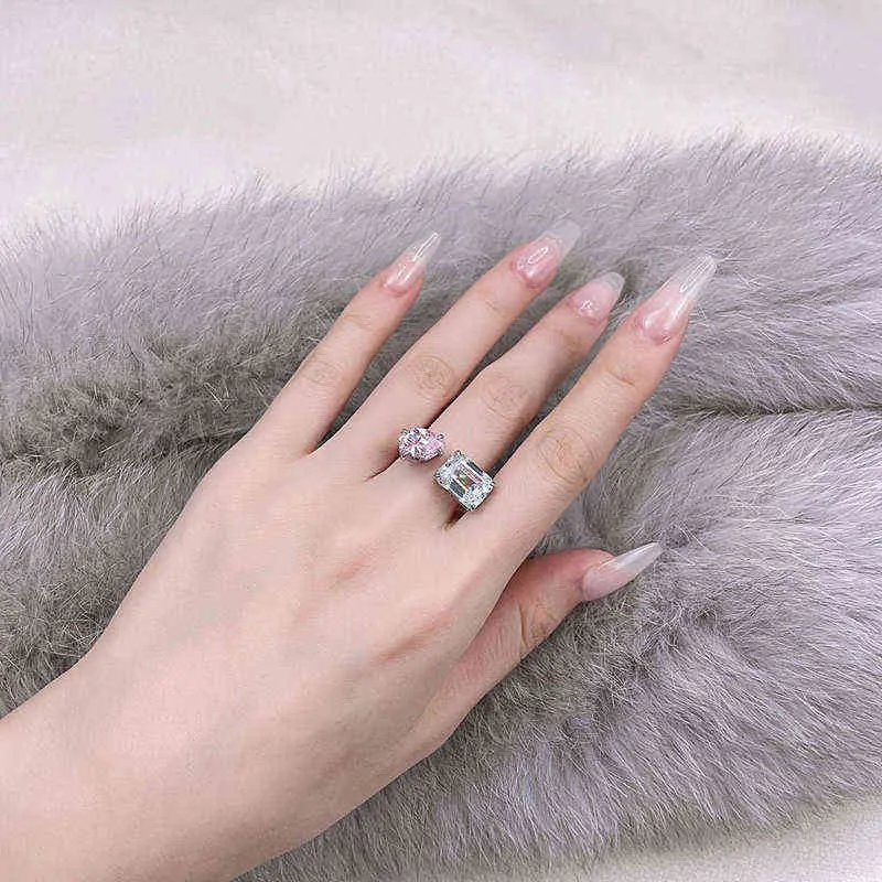 Oevas 100% 925 Sterling Silver 7 * 10mm Pêra-de-rosa Pêra Alta Alta Carbono Diamante Anéis para Mulheres Espumante Partido de Casamento Fino Jóias 211217