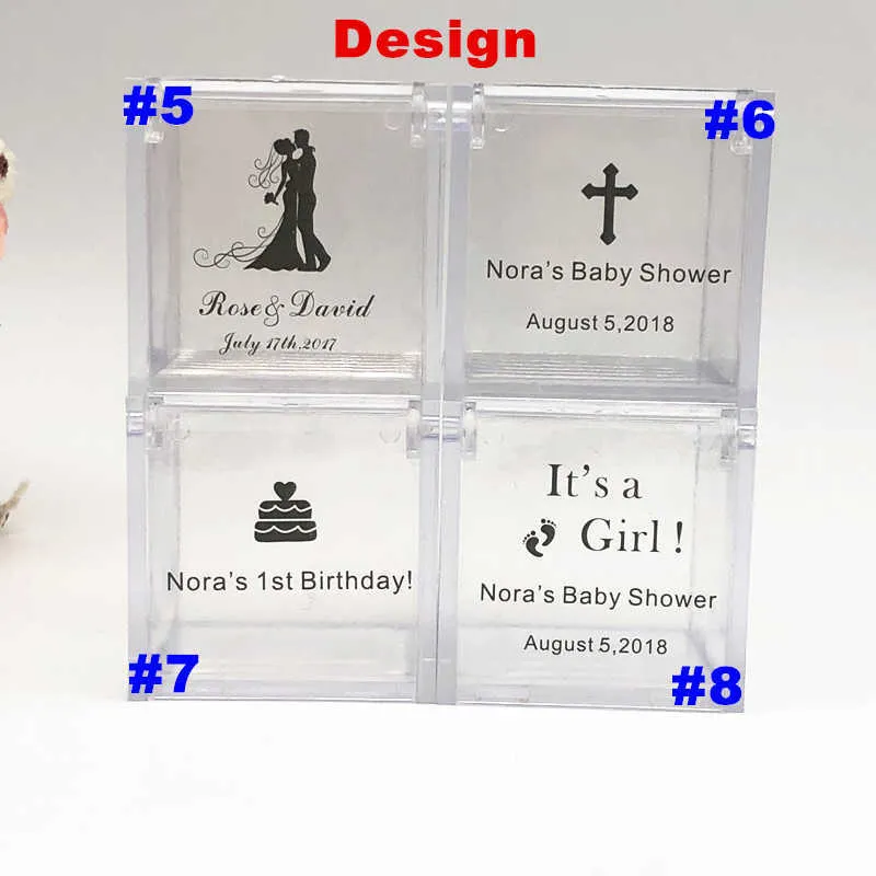 / clair bricolage cadeau de mariage boîte de douche de bébé faveurs personnalisé mini boîte de bonbons en plastique transparent avec des étiquettes personnalisées 210925