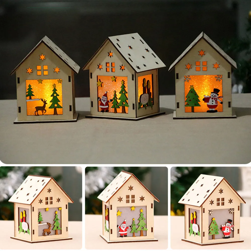 Festival LED Light Wood House Décorations d'arbre de Noël pour la maison Belle décoration de fenêtre de cadeau de bricolage en bois illuminé Y201020
