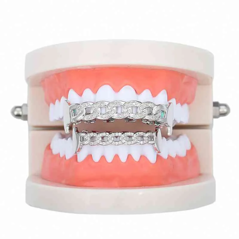 Hip Hop Cubic Zircon Tänder Grillz Hollow Out ShinyTop Bottom Grills Dental Mouth Punk Tooth Caps Rapper Smycken