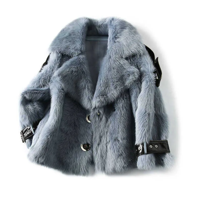 Veste à col en fausse fourrure à manches longues Hiver Mode All-match Lapin Manteau Luxe Long 210531