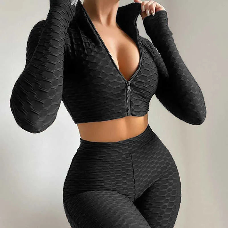 Vrouwen tweedelige yoga broek outfits ontwerper 2021 sport trainingspakken jogger suits leisure sport rits jas effen jurken zweet 0721