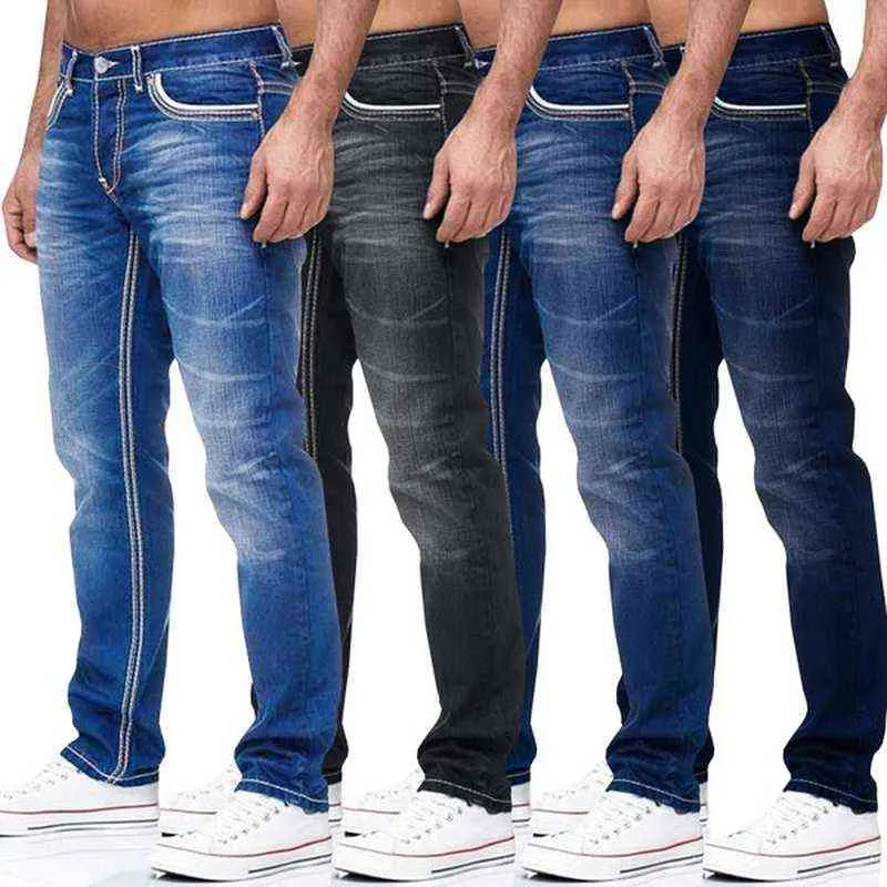 Hommes Jeans Solide Poches Stretch Pantalon Droit Denim Smart Pantalon Décontracté Quotidien Streetwear Vêtements Pour Hommes 211111