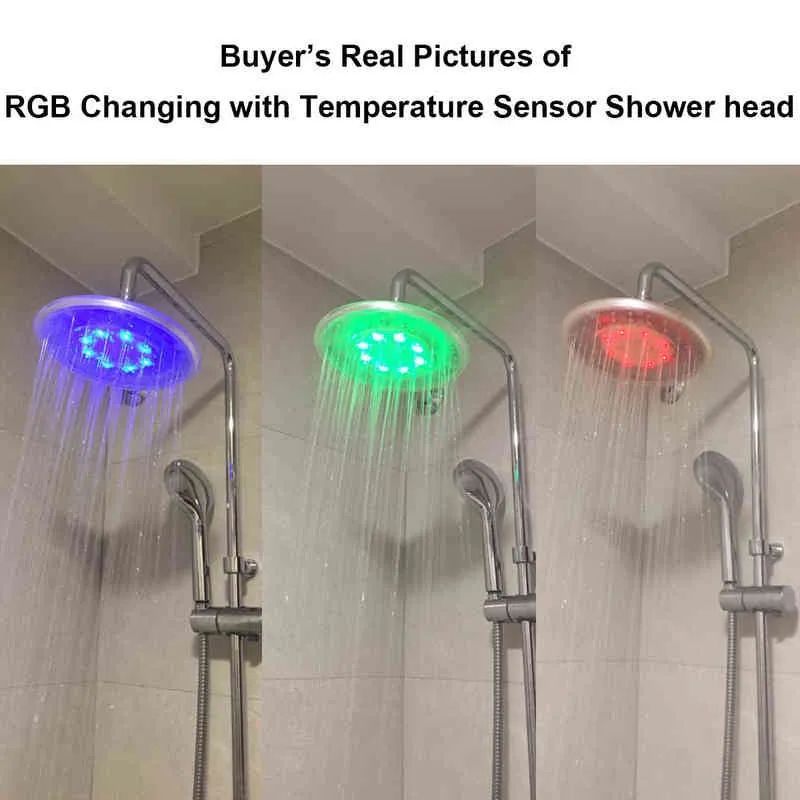 Zloog Top Round LED Cabeça de chuveiro de chuva de chuva automática RGB RGB Color-Changing Temperatura Sensor Chuveiro Teto Montado Chuveiro H1209