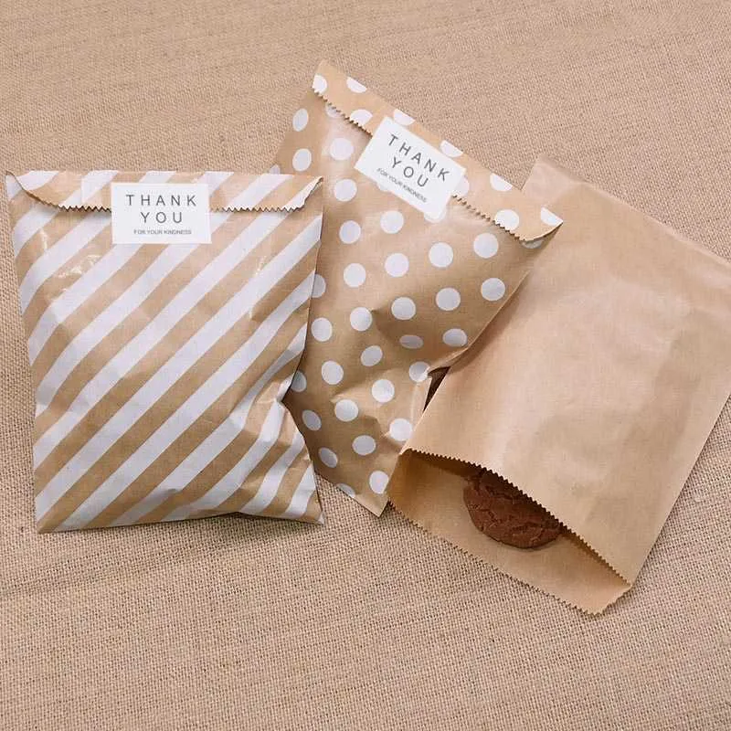 100 pièces sac en papier Kraft cadeau s pochette traiter bonbons emballage alimentaire pour année mariage fête d'anniversaire faveurs 210724