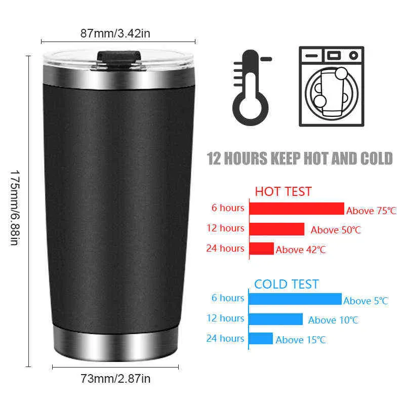 열 머그잔 맥주 커피 컵 스테인레스 스틸 진공 절연 얼음 물 머그잔 차가운 맥주 열 컵 뚜껑 Drinkware 211222
