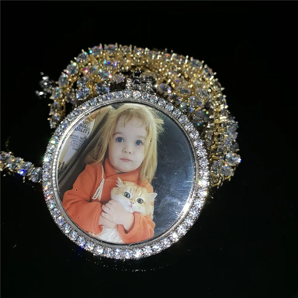 Medallion Custom de memória PO Memória PO Colar pingente com jóias de tênis Chainias de zircônia personalizadas Charme presente251g
