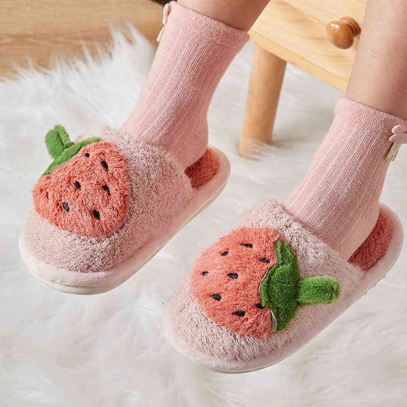 Winter Kids Fluffy Slippers Warm 5-18 Years Boy Home Cotton Shoes Indoor Anti-Slip Teens Furry Slides Soft Old Girls Plush Shoes 211119