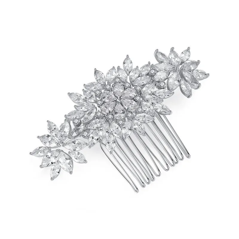 SLBRIDAL, peineta nupcial de Zirconia cúbica con ajuste de punta de moda de lujo, tocados de boda, accesorios para el cabello de joyería para mujeres y niñas