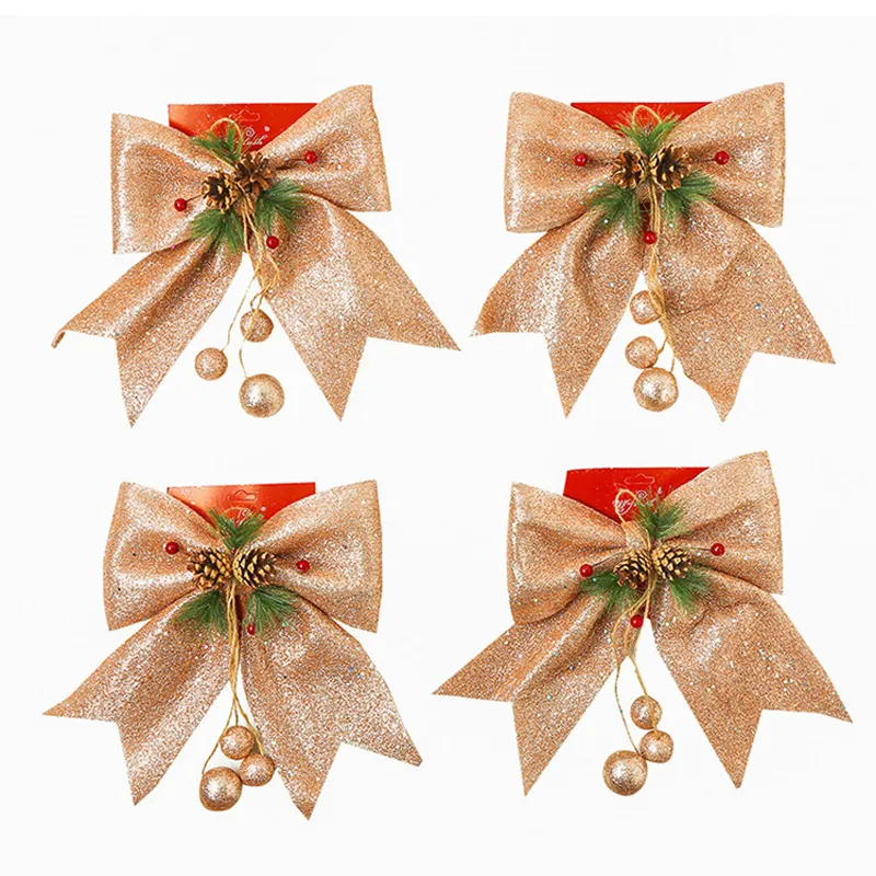 Christmas Tree Decoration Bowknot Bowknots With Bell Xmas Decor Hanging Wedding Festival Party Ornament Props Bow BH4977 TYJ