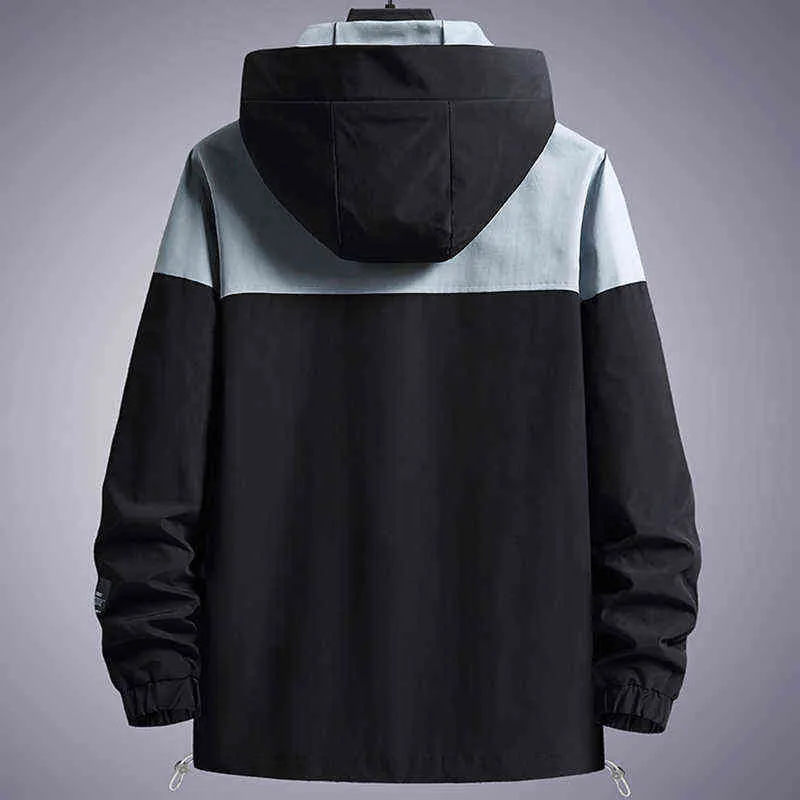 Весна осень мужская ветровка куртка Streetwear черный хаки пэчворк верхняя одежда с капюшоном пальто человек большой размер повседневные куртки 8xL 211214