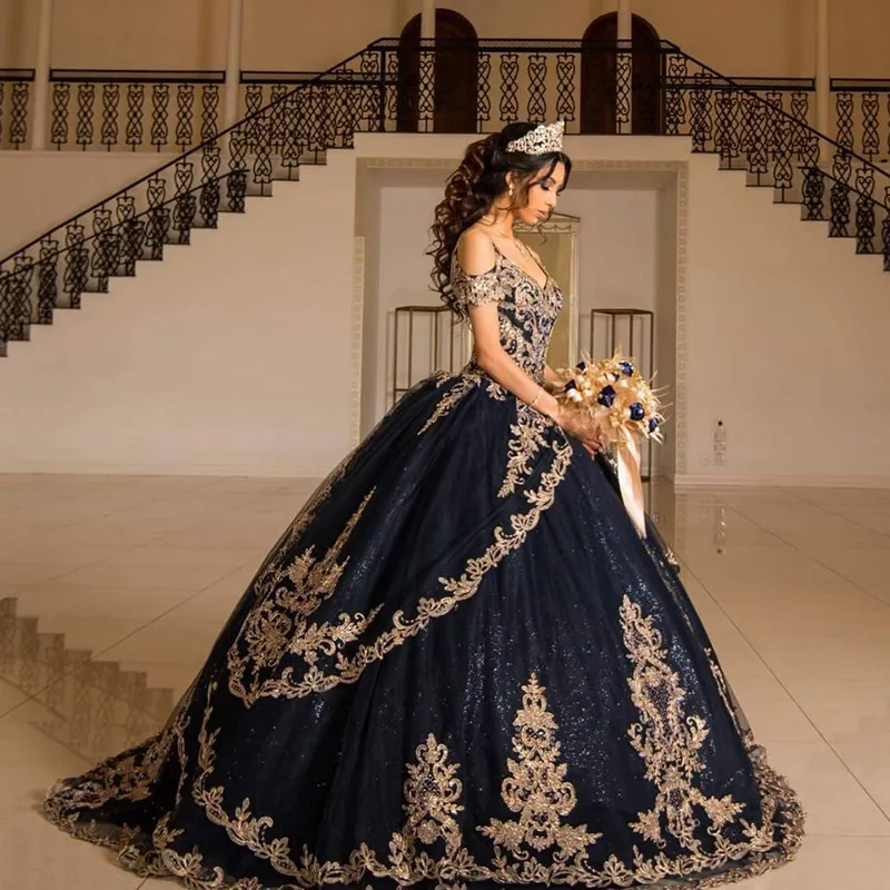 Princesse bleu marine vestidos de 15 a os Quinceanera robes 2021 doux 16 robe Coleccion Charro robe de bal robes de bal 285u