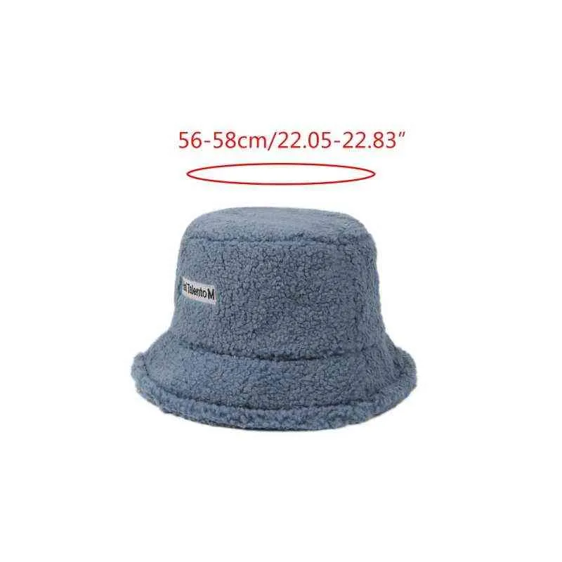 Women Winter Thicken Warm Faux Fleece Bucket Hat Letters Label Solid Color Harajuku Student Adjustable Fisherman G220311