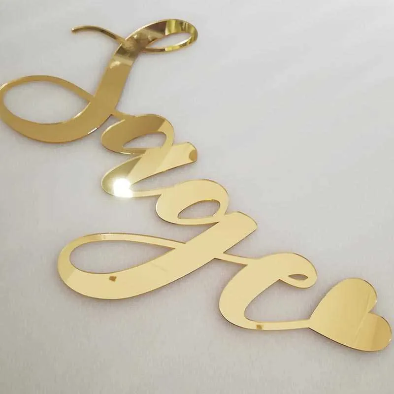 Pesonalized Acrylic Gold Mirror Wall Decor Gold Wall Design Name Sign