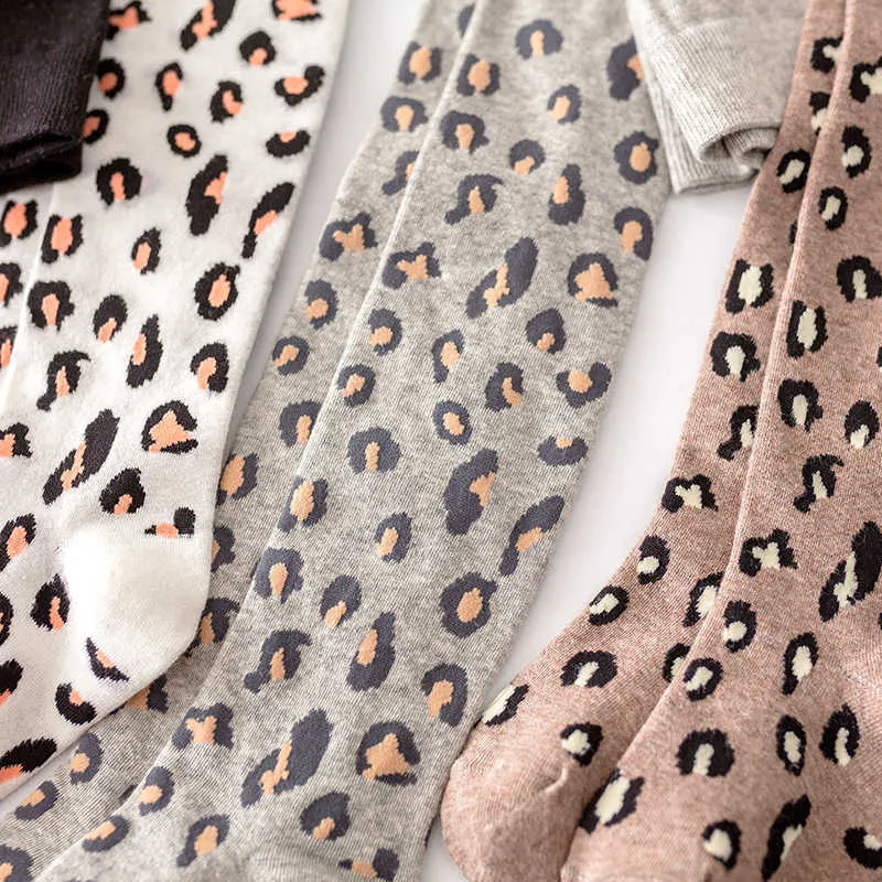 Primavera collants para meninas crianças leopardo impressão meia-calça meias de algodão da criança do bebê criança roupa interior 2110216463658