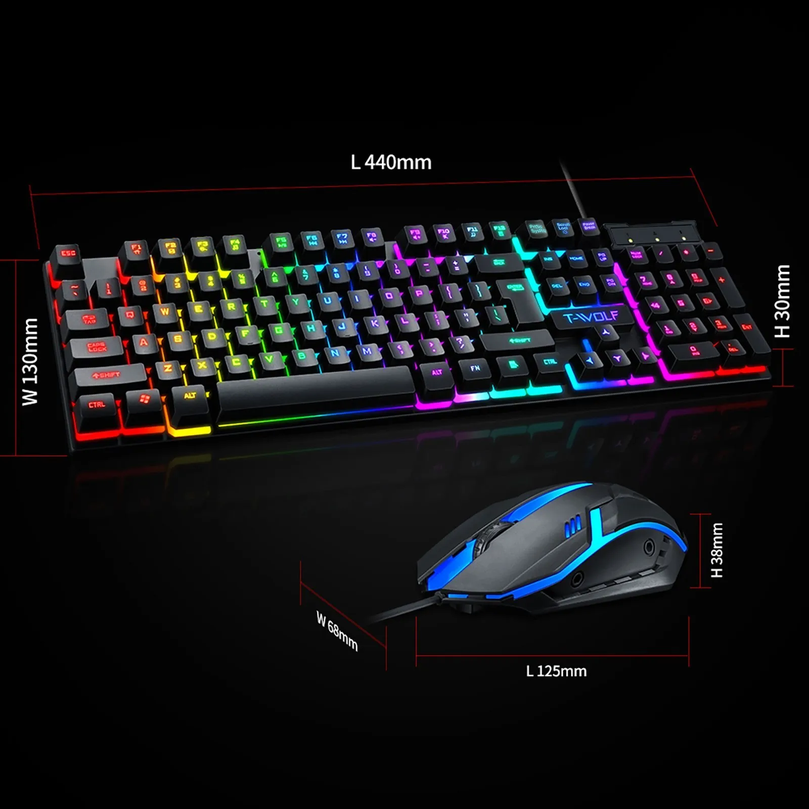 Set Rainbow Backlight Usb 2400DPI Gaming 104Key Wired keyboard Mouse Gamer Laptop PC Games