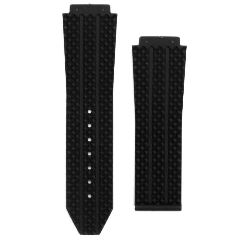 Titta på band 25mmx192mm ersättning Watchband Black Blue Sports Silicone Rubber Band Rand för Hubolt BigBnag3189