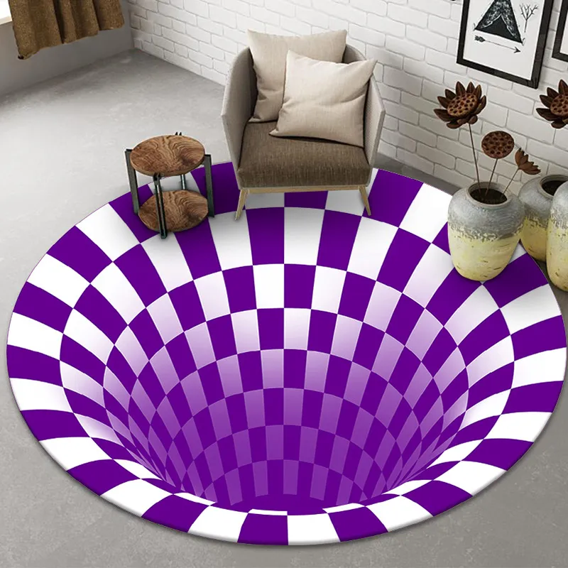 Halloween Round Carpet Trap 3D Stereo Black and White Geometric Illusion Carpet Living Room Bedroom Mats