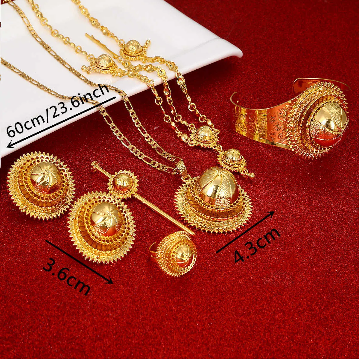 Äthiopische goldene Farbe Haare Haarstift Frauen Mode Eritrea Habesha Afrikanischer Schmuck Set H102210222135898348