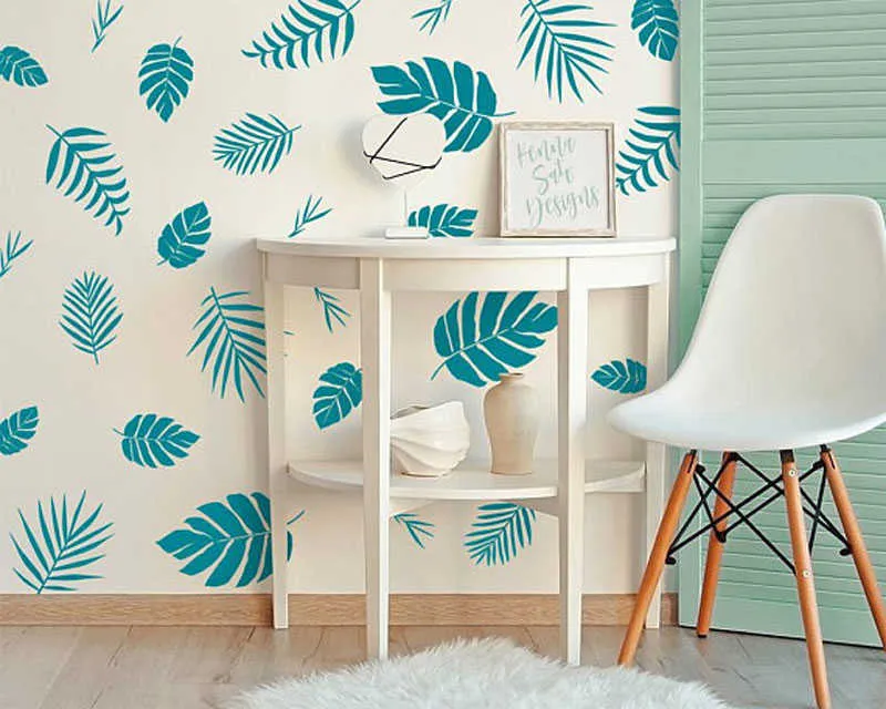 Palm Leaf Tropical Design Stickers muraux Home Decor pour enfants Chambre Vinyle Wall Sticker Décoration Pépinière Amovible DIY Mural N837 210615