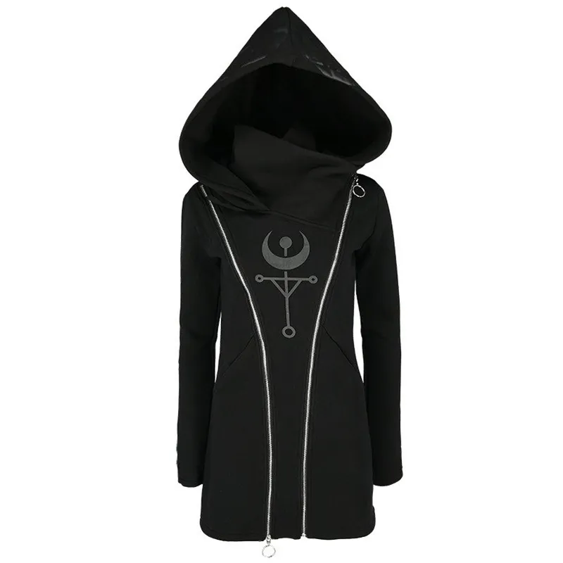 Gotik Punk Kazak Hoodies Kadınlar Uzun Kollu Kapşonlu Kazak Fermuar Ceket Sonbahar Kış Kadın Rahat Hoodie Boy Hoody 201103