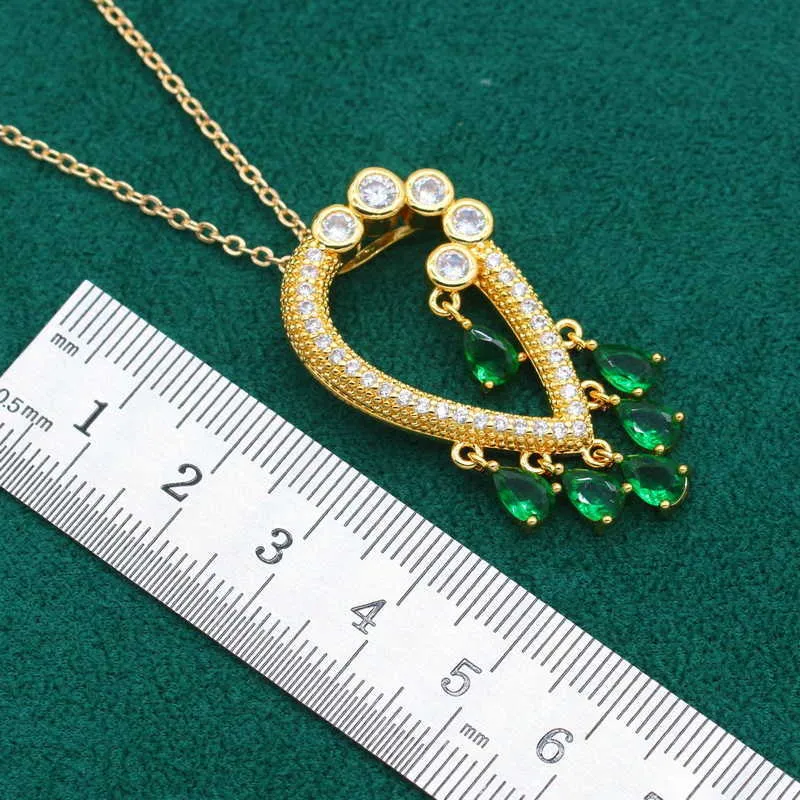 Nouveaux arrivages Green Zircon Gold Color Wedding Bijoux Set pour femmes Boucles de fête de fête