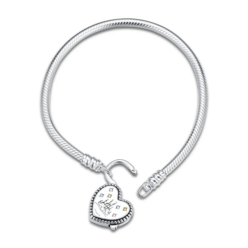 Amis 2020 mode 925 bijoux en argent Sterling dessin animé château coeur serrure fermoir serpent chaîne bracelets à breloques femmes
