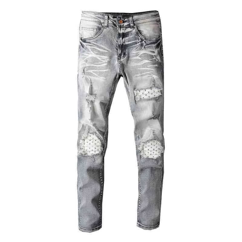 ontwerpers Jeans Amirrss herenbroek Nieuwe Amerikaanse casual hiphop high street versleten en versleten gewassen splash inktkleur schilderij Slim Fit Jeans Heren #804 EO7P