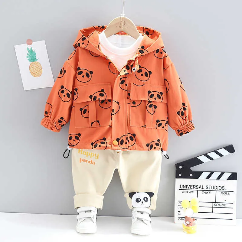 Mode Kid Boy Print Hooded Kläder Tjej Casual Gullig Tecknad Kläder för Baby Sats Toddler Outfit 1 2 3 4 5 ÅR X0902