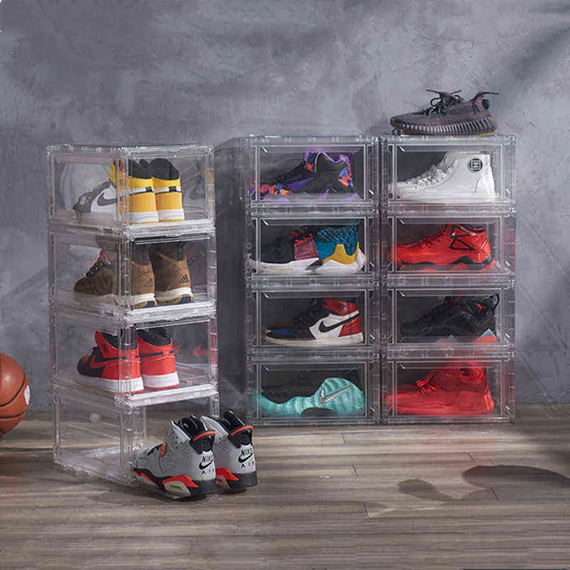 Boîte à chaussures antioxydante Hd Sneaker, anti-poussière en acrylique, organisateur de rangement de sport, présentoir de magasin, produits de mode 264L
