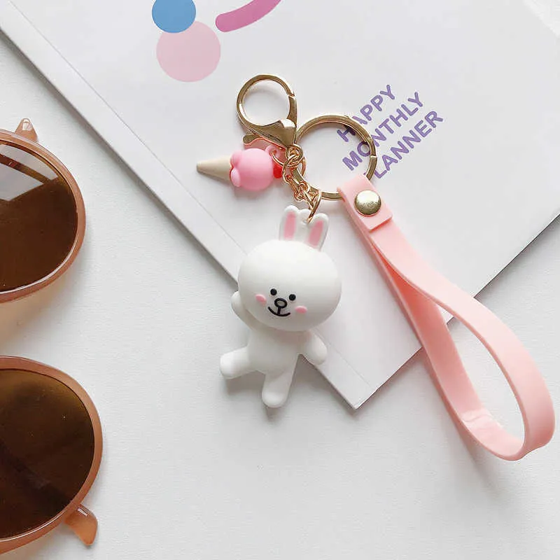 2021 Corea simpatico orso bambola portachiavi cartone animato coniglio catena auto borsa modellazione creativa coppia gioielli con ciondolo G1019