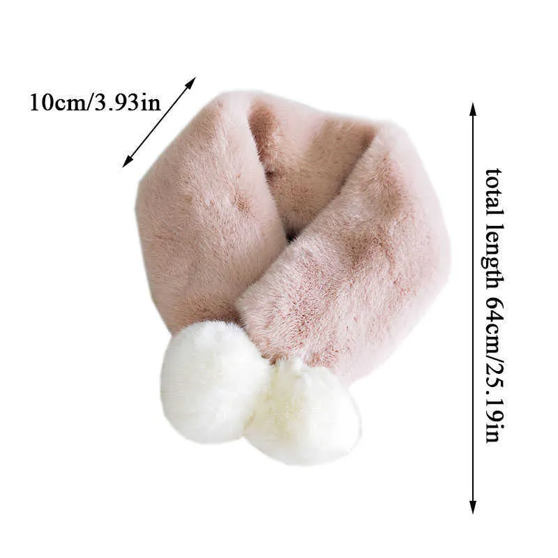 Faux Coelho Fur Ball Pompom Mulheres Scarves Inverno Dupla Collar Neck Aquecedor Sólido Cor Soft Thicken Plush Sleod Scarf para meninas H0923