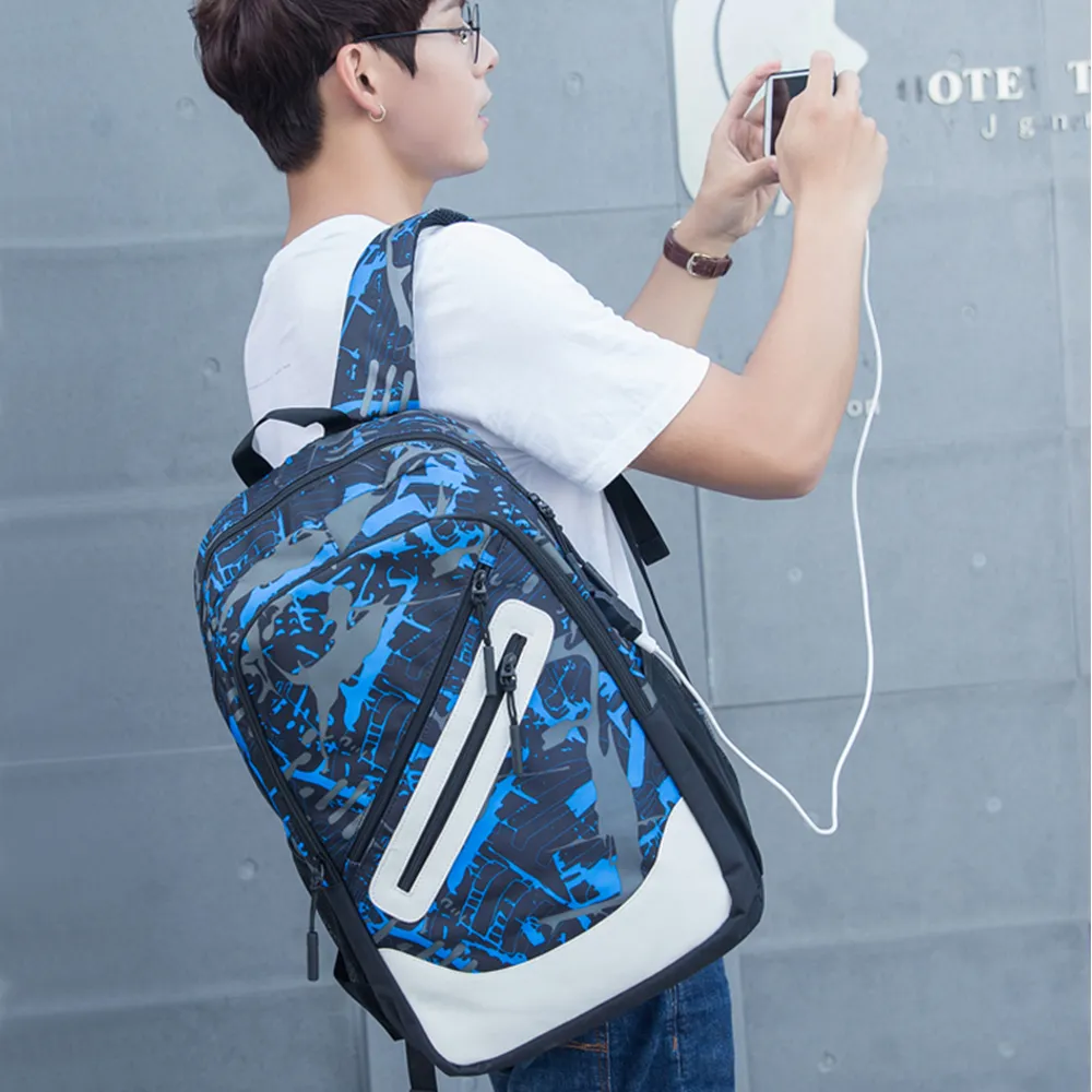 Sacs d'ordinateur portable pour hommes de sac à dos imperméables Black Sac à dos noir voyage adolescent Bookbag Oxford USB Charger masculin Mochilahi190Q