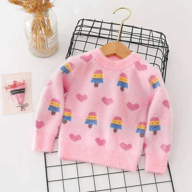 Automne et hiver bébé enfant en bas âge fille glace coeur motif peluche velours pull enfants vêtements 210528