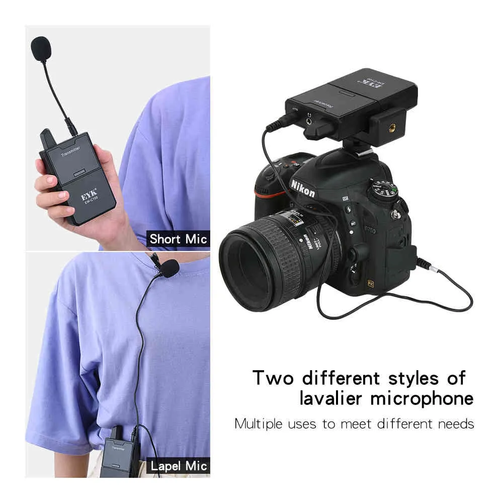 EYK EW-C100 Camera Lavalier Rophone met Monitor Functie UHF Draadloze revers Mic Smartphones DSLR-camera's
