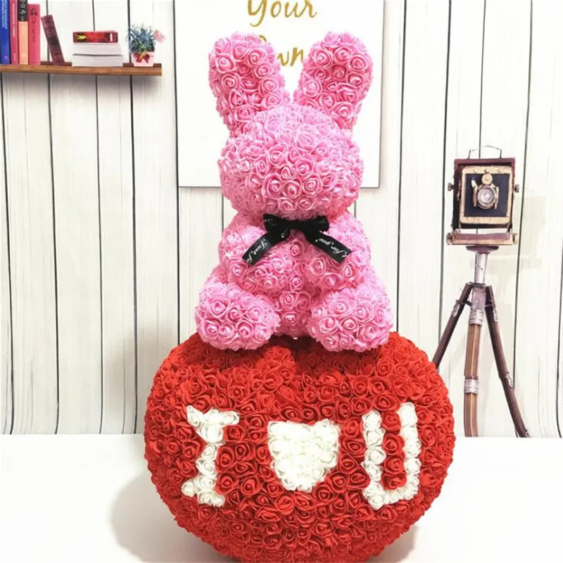 45cm Roses Bunny Valentine's Day Eternal Flower Rabbit Romantic Wedding Engagement Ceremony Party Decoration Christmas Gifts 220311