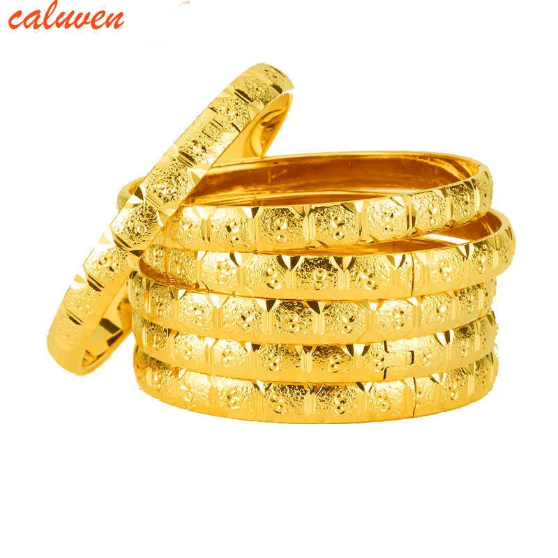 8MM 6 piècesDubai or Bracelets pour femmes hommes 24k couleur éthiopienne Bracelets bijoux africains S arabe mariage mariée cadeau 2107138136343