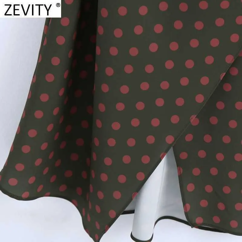 Zevity Femmes Vintage Slash Cou Polka Dots Imprimer Sling Robe Dames Spaghetti Sangle Boutons Dos Chic Robes De Fête DS4638 210603