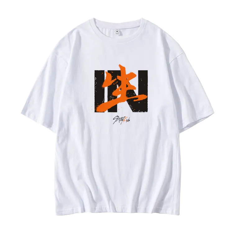 Nova Chegada Kpop StrayKids no álbum Mesma impressão caiu manga ombro camiseta unisex stray crianças t-shirt para verão 210310