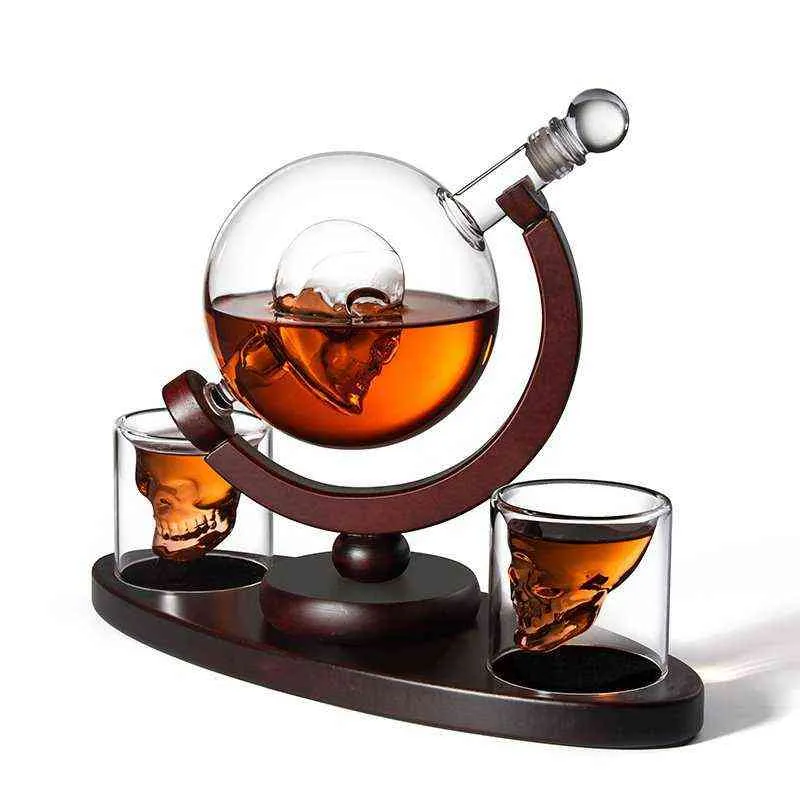 Kreativitet 850 ml Skull Whisky Decanter Set Skull Wine S Glass Crystal Whisky Liquor Scotch Bourbon Vodka Dispenser Man Gifts Y255y
