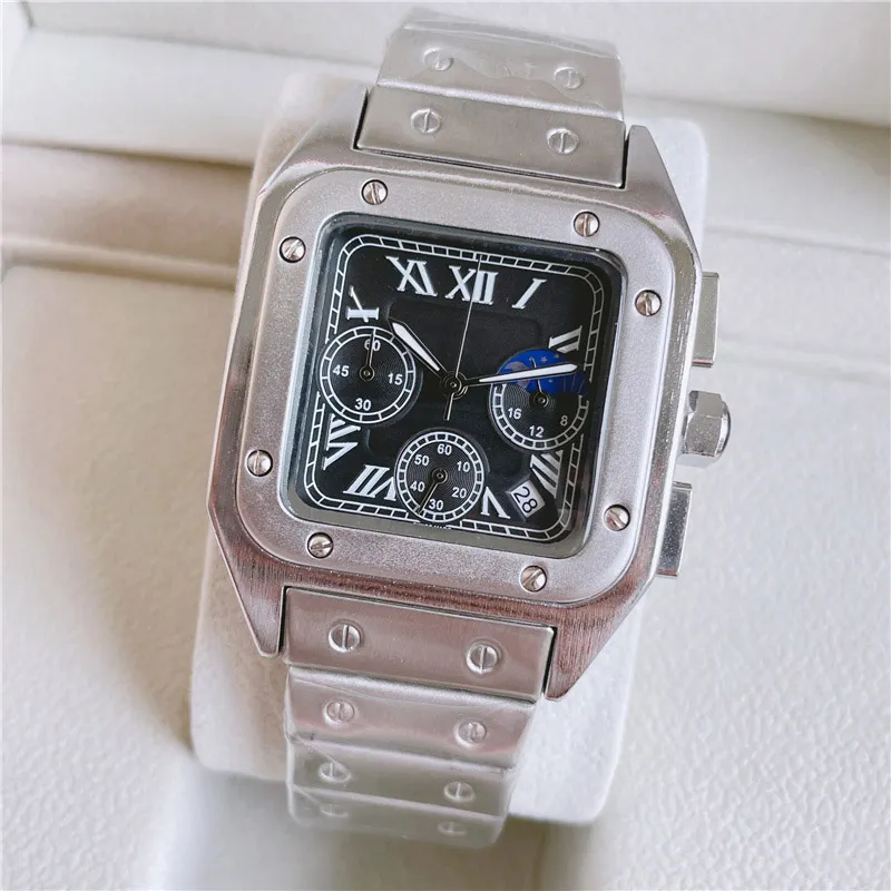 Модные брендовые часы, мужские квадратные многофункциональные стильные наручные часы с ремешком из нержавеющей стали высокого качества, маленькие циферблаты, могут работать CA55225V