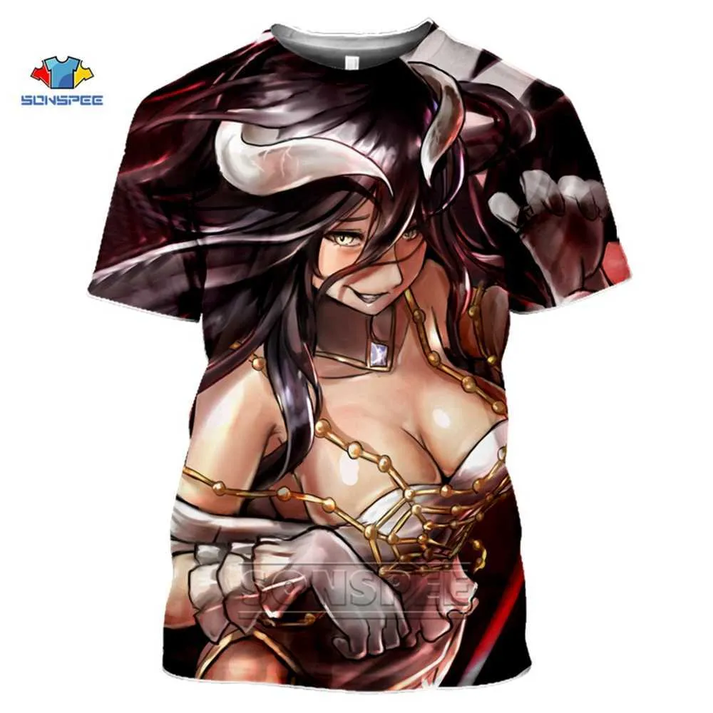 Sonspee Anime 3D Imprimir Hip Hop Albedo Camiseta Mulheres Sexy Loli T-Shirts Gym Harajuku Top T-shirt Engraçado Camisas Homme Tshirt x0621