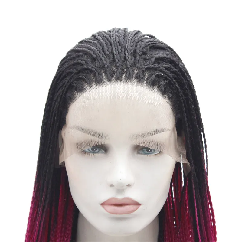 HD Pudełko Plecione syntetyczna koronkowa peruka z przodu symulacja ludzkie włosy frontowe palety dla czarnych kobiet 19813-iiipink