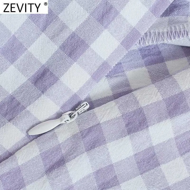 Zevity Kobiety Vintage Plaid Print Casual Proste Spodnie Retro Side Side Zipper Pantalones Mujer Chic Długie Spodnie P1033 210707