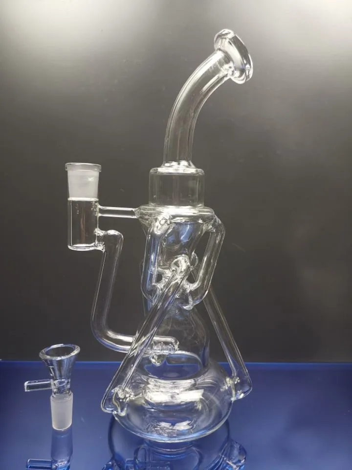 Timglas Bong Recycler Water Pipe Högkvalitativ oljeriggar Två funktioner Oljebrännare 14,4 mm Joint Zeusartshop