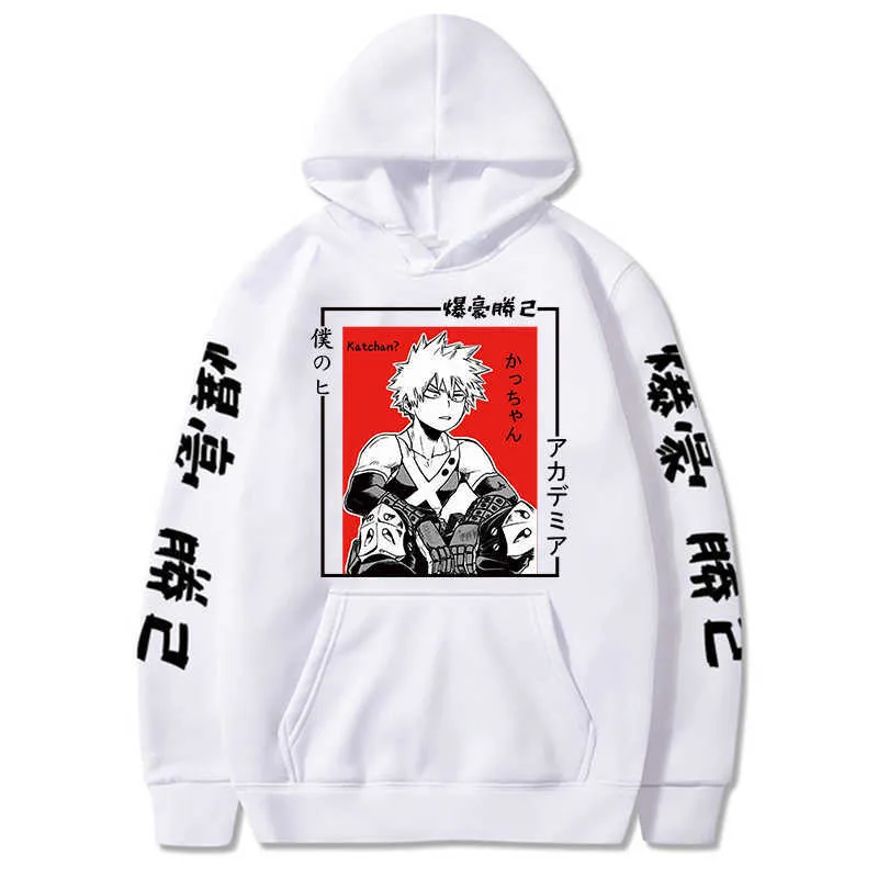 Hot Harajuku My Hero Academia Bakugou Katsuki Grafik Unisex Hoodie Anime Gedruckt Hip Hop Streetwear Casual Sweatshirts Y0803