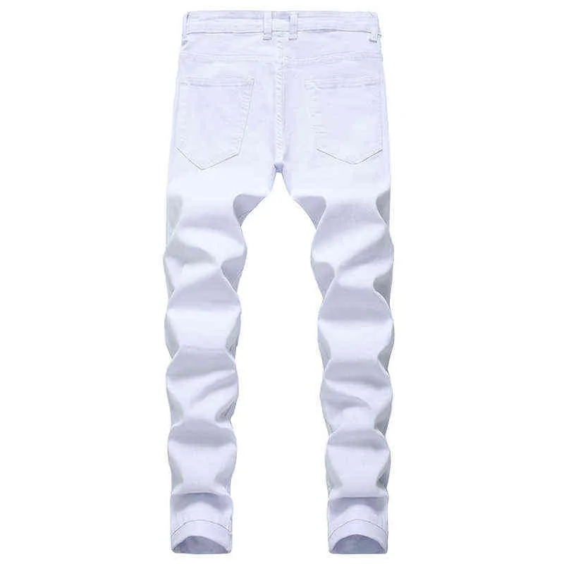 Gersri Buraco Reto Destruição Calças Angustiadas Jeans Homens Calças Jeans Homens Jeans Moda Designer Marca Branco Jean Masculino 211218