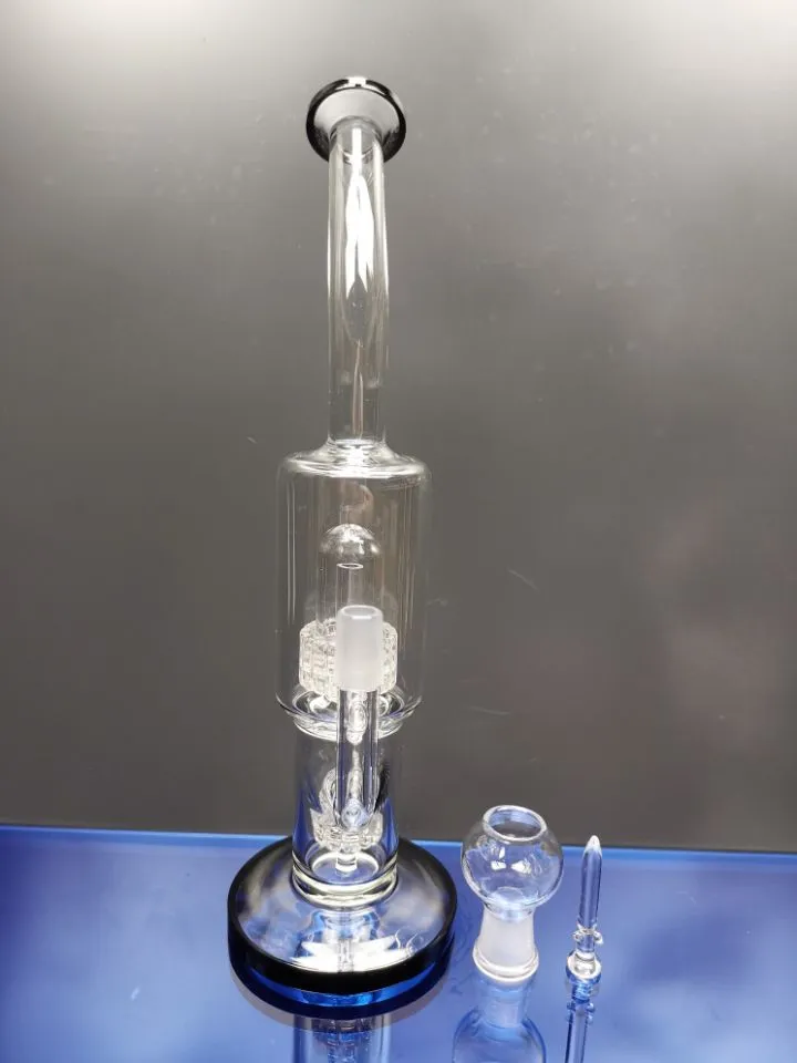 glass bong water smoking pipe black color pipe with birdcage percolator two functions oil rig 14.4mm joint cheechshop