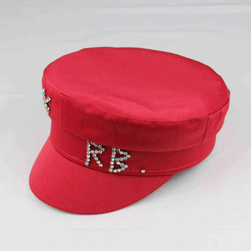 Satin Diamond Letter Sboy Cap Flat Militray Verstellbare Baskenmütze Hüte Gorras Gorra Mujer 2112271001217